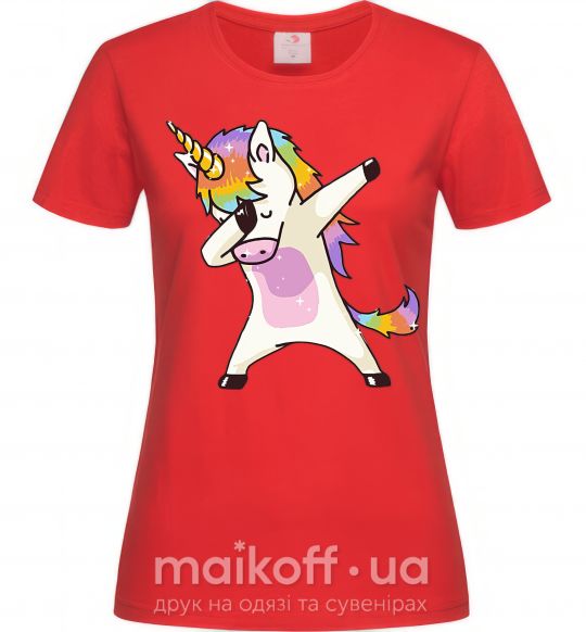 Женская футболка Dabbing unicorn with star Красный фото