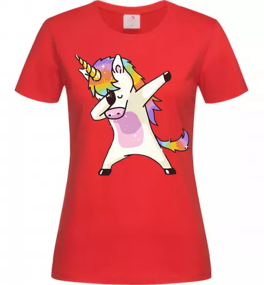 Женская футболка Dabbing unicorn with star Красный фото