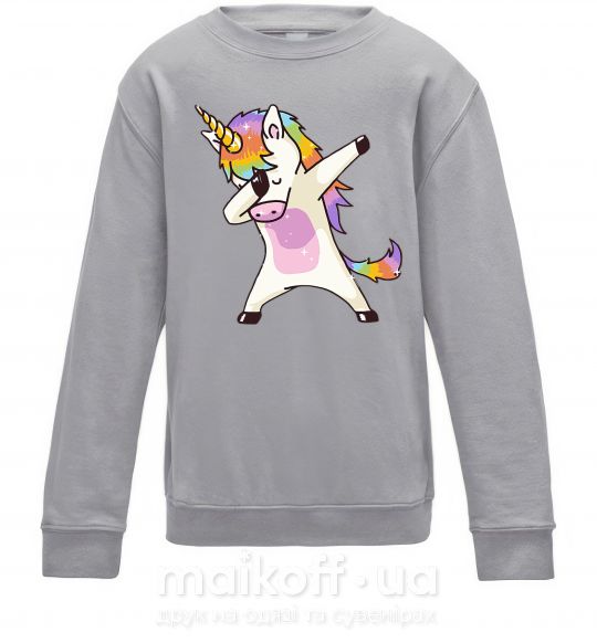 Детский Свитшот Dabbing unicorn with star Серый меланж фото
