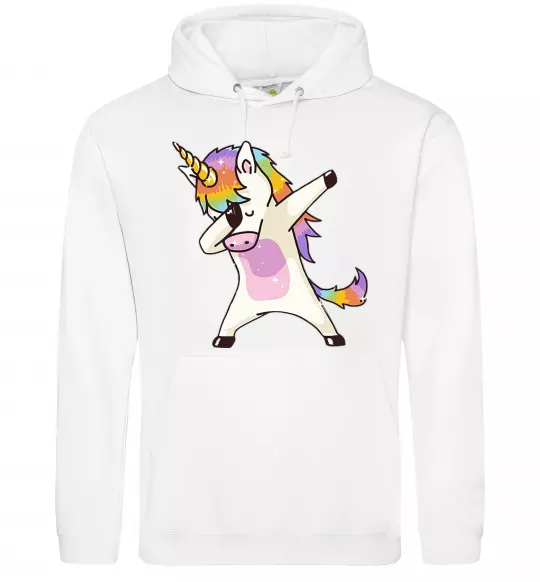 Мужская толстовка (худи) Dabbing unicorn with star Белый фото