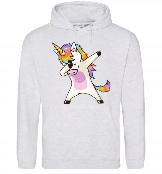 Мужская толстовка (худи) Dabbing unicorn with star Серый меланж фото