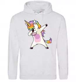 Мужская толстовка (худи) Unicorn love Серый меланж фото