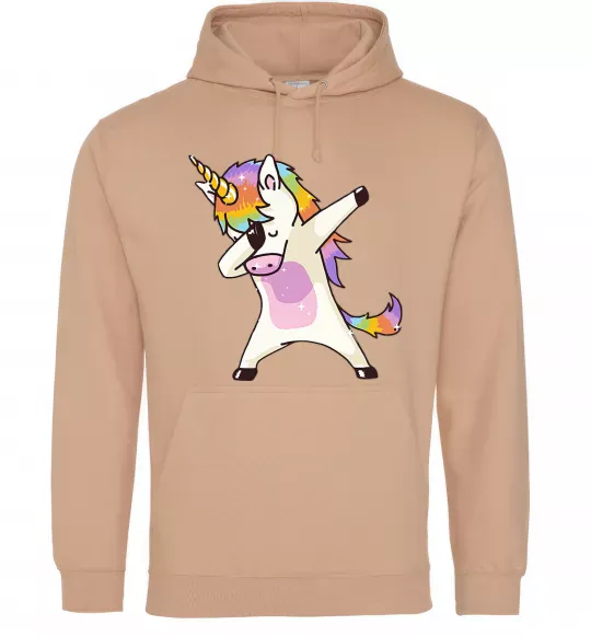 Мужская толстовка (худи) Dabbing unicorn with star Песочный фото