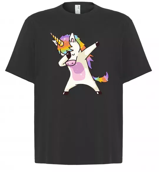 Футболка Оверсайз Dabbing unicorn with star Черный фото