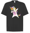 Футболка Оверсайз Dabbing unicorn with star Черный фото