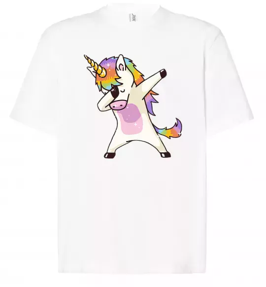 Футболка Оверсайз Dabbing unicorn with star Белый фото