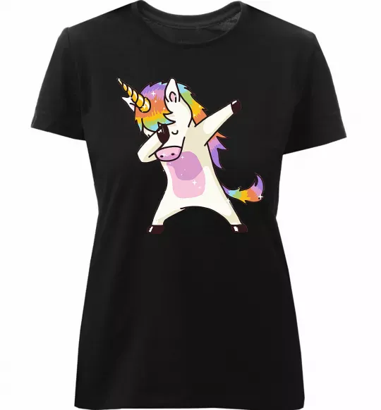 Жіноча преміум футболка Dabbing unicorn with star Чорний фото