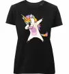 Жіноча преміум футболка Dabbing unicorn with star Чорний фото