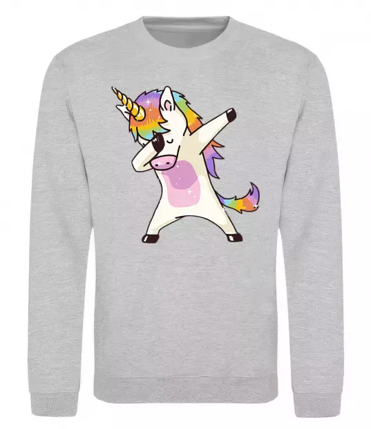Світшот Dabbing unicorn with star Сірий меланж фото