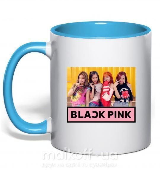 Чашка с цветной ручкой Black Pink Голубой фото