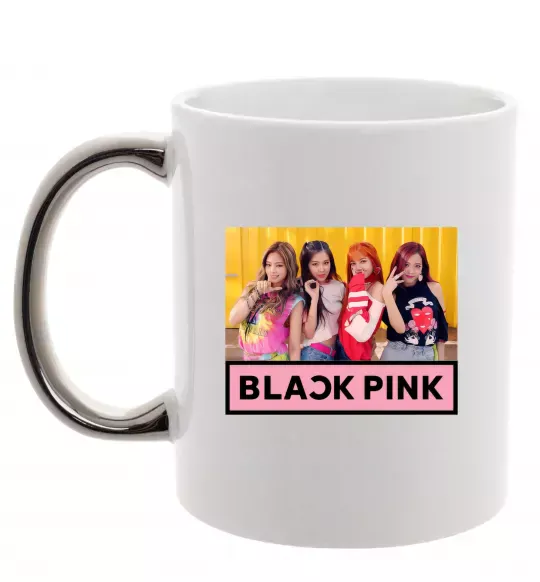 Чашка з кольоровою ручкою Black Pink Срібло фото