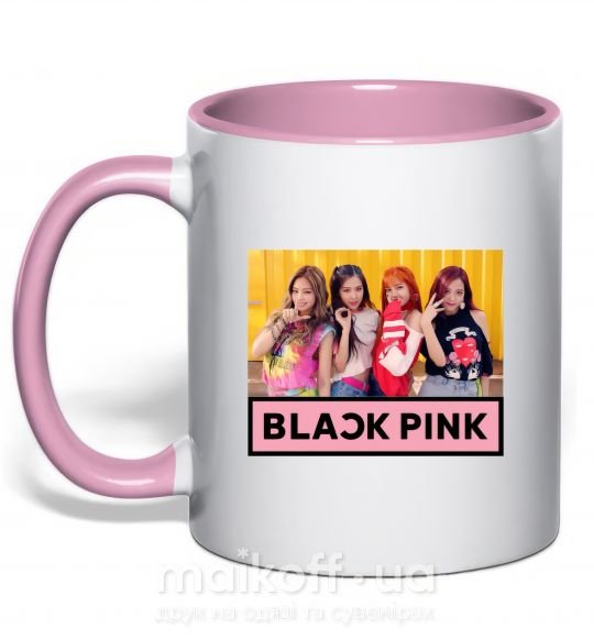 Чашка з кольоровою ручкою Black Pink Ніжно рожевий фото