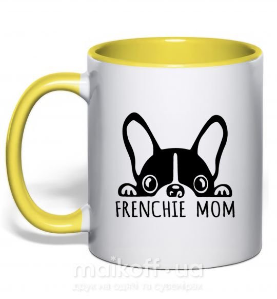 Чашка с цветной ручкой Frenchie mom Солнечно желтый фото