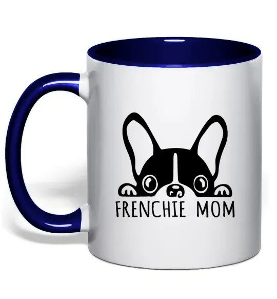 Чашка с цветной ручкой Frenchie mom Глубокий темно-синий фото