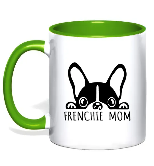 Чашка с цветной ручкой Frenchie mom Лаймовый фото