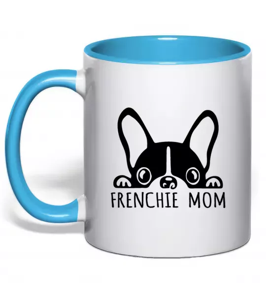 Чашка с цветной ручкой Frenchie mom Голубой фото