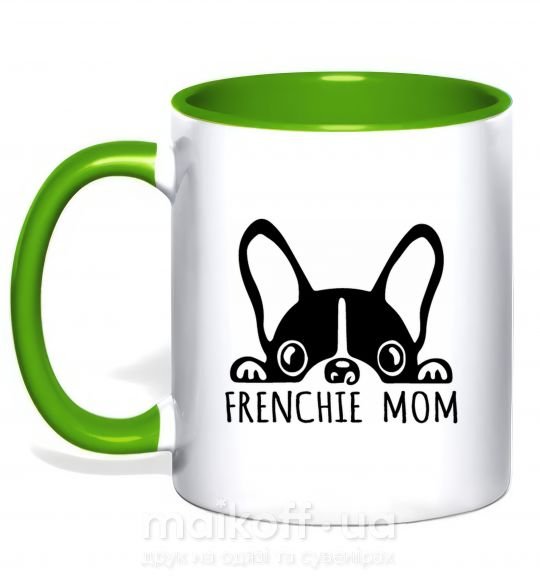 Чашка з кольоровою ручкою Frenchie mom Зелений фото