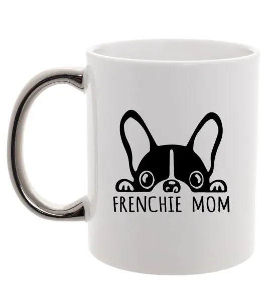 Чашка с цветной ручкой Frenchie mom Серебро фото
