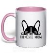 Чашка з кольоровою ручкою Frenchie mom Ніжно рожевий фото