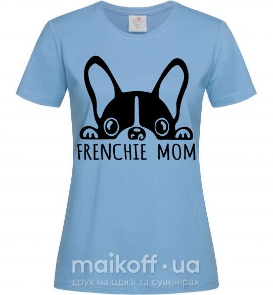 Жіноча футболка Frenchie mom Блакитний фото