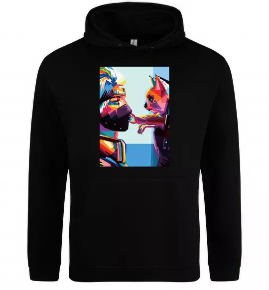 Мужская толстовка (худи) Какаши Хатаке і котик Черный фото