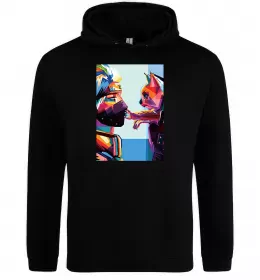 Мужская толстовка (худи) Какаши Хатаке і котик Черный фото