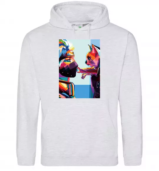 Жіноча толстовка (худі) Какаши Хатаке і котик Сірий меланж фото