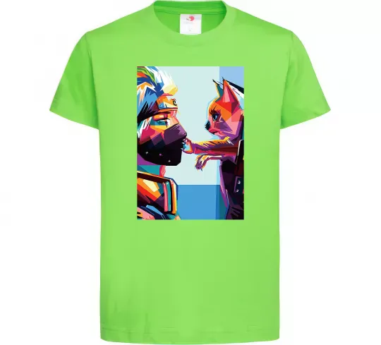 Детская футболка Какаши Хатаке і котик Лаймовый фото