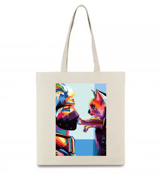 Еко-сумка Какаши Хатаке і котик Бежевий фото