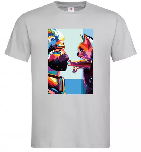 Мужская футболка Какаши Хатаке і котик Серый фото