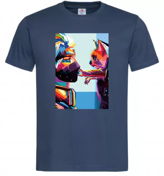 Мужская футболка Какаши Хатаке і котик Темно-синий фото