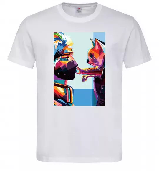 Мужская футболка Какаши Хатаке і котик Белый фото