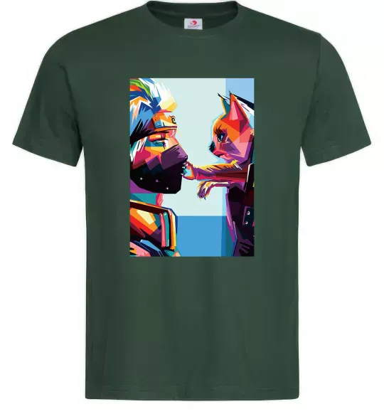 Мужская футболка Какаши Хатаке і котик Темно-зеленый фото