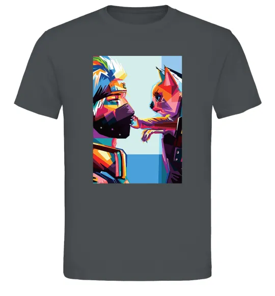 Мужская футболка Какаши Хатаке і котик Графит фото