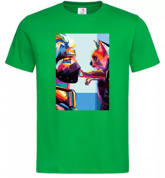 Мужская футболка Какаши Хатаке і котик Зеленый фото