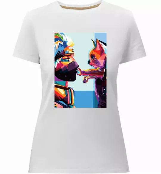 Жіноча преміум футболка Какаши Хатаке і котик Білий фото