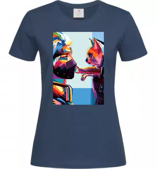 Женская футболка Какаши Хатаке і котик Темно-синий фото