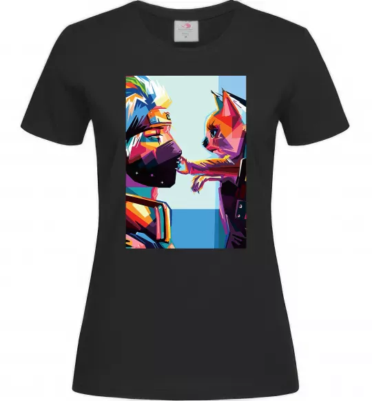 Женская футболка Какаши Хатаке і котик Черный фото