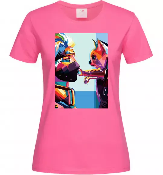 Женская футболка Какаши Хатаке і котик Ярко-розовый фото