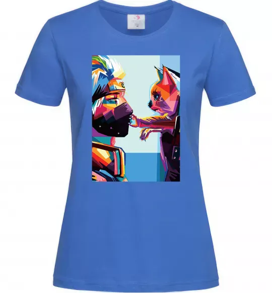 Женская футболка Какаши Хатаке і котик Ярко-синий фото