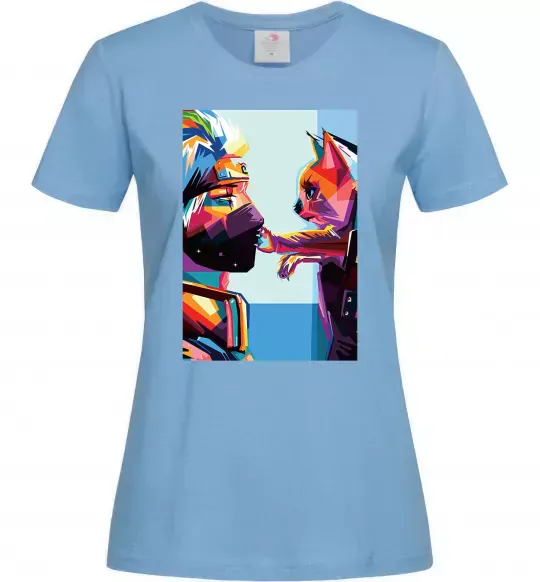 Женская футболка Какаши Хатаке і котик Голубой фото