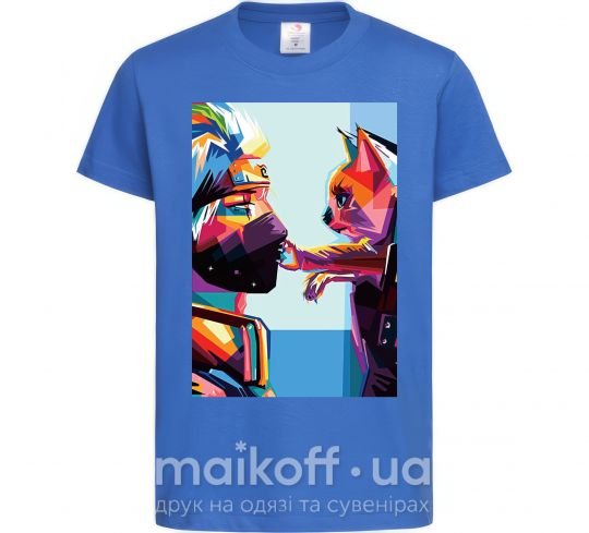 Детская футболка Какаши Хатаке и котик Ярко-синий фото