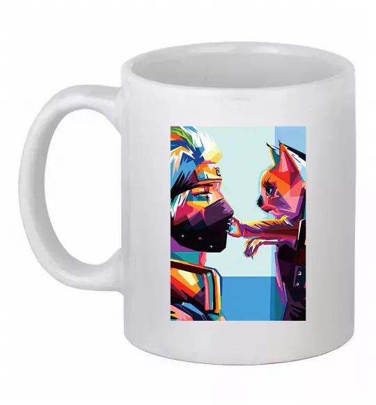 Чашка керамічна Какаши Хатаке і котик Білий фото