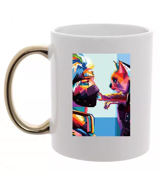 Чашка с цветной ручкой Какаши Хатаке і котик Золото фото