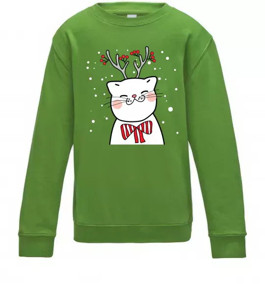 Детский Свитшот Кіт-олень Лаймовый фото