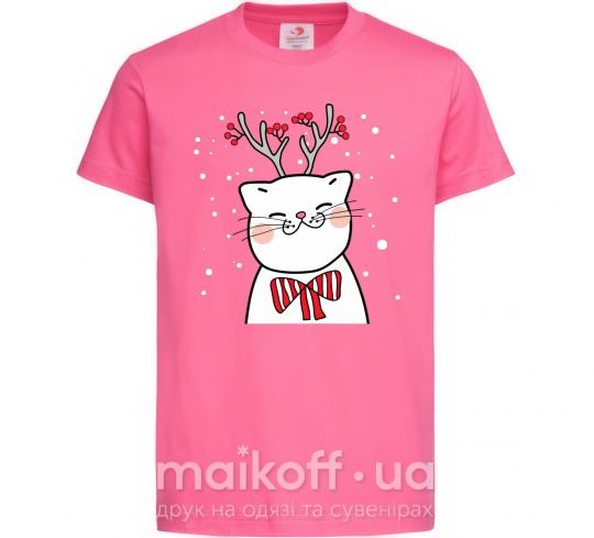 Детская футболка Кот-олень Ярко-розовый фото