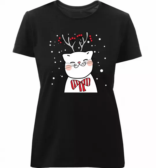 Жіноча преміум футболка Кіт-олень Чорний фото