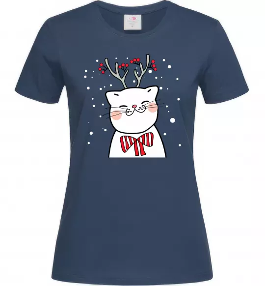 Жіноча футболка Кіт-олень Темно-синій фото