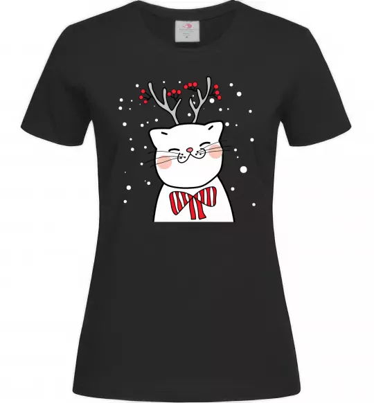 Жіноча футболка Кіт-олень Чорний фото