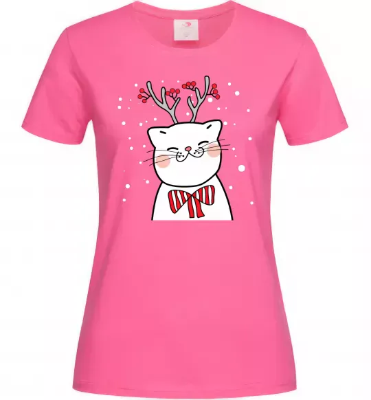 Жіноча футболка Кіт-олень Яскраво-рожевий фото
